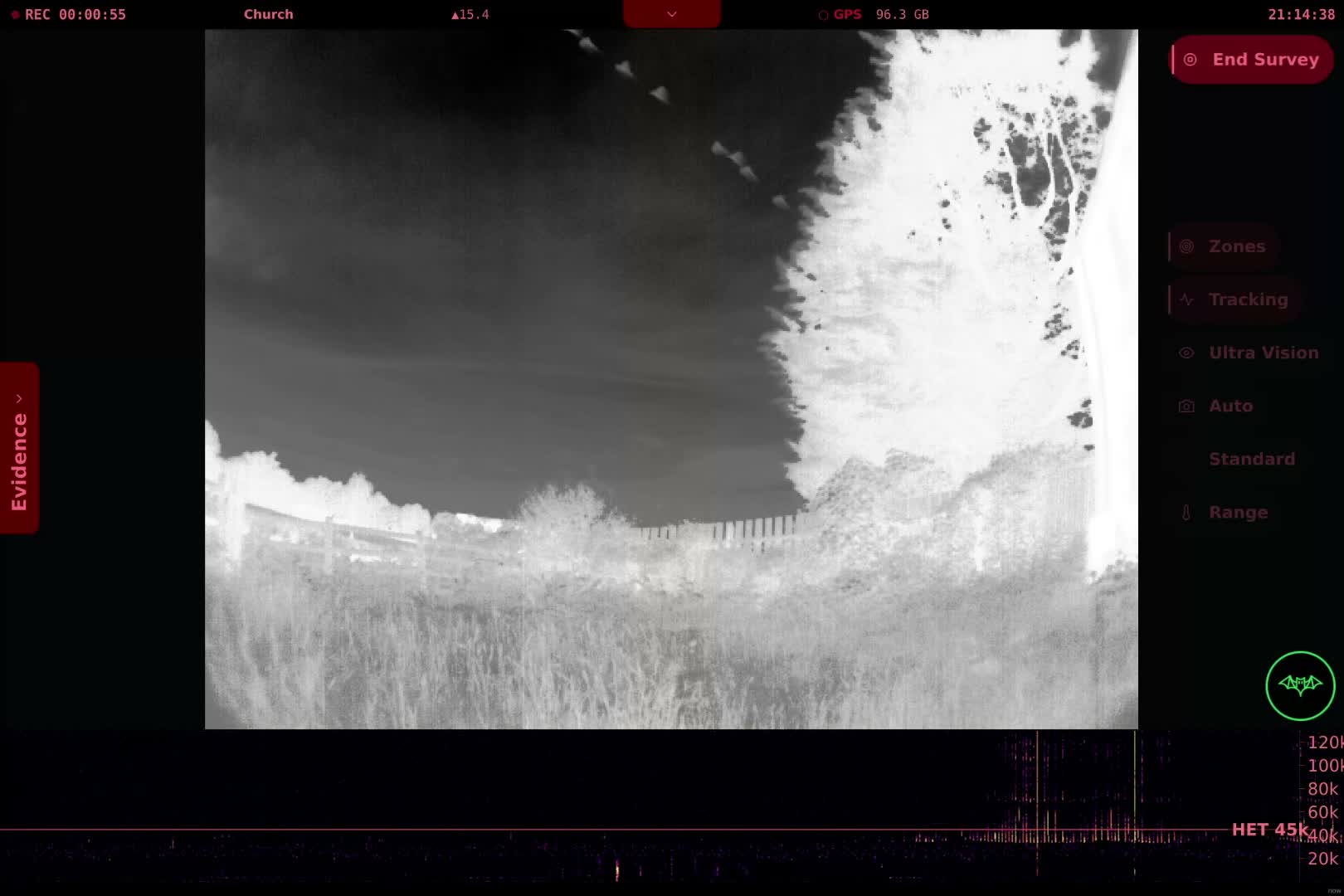 The DarkFlight interface capturing evidence live during a survey