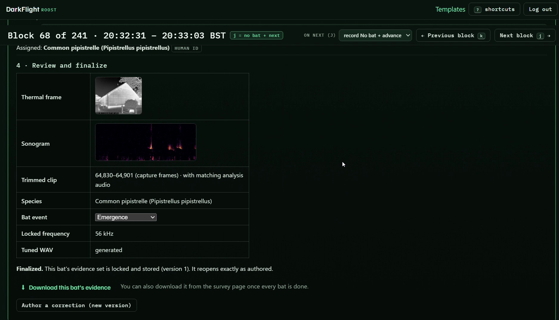 selecting evidence for an event package in Roost