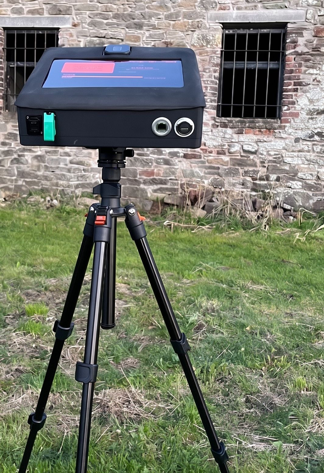 The DarkFlight unit clipped onto the tripod, ready to record